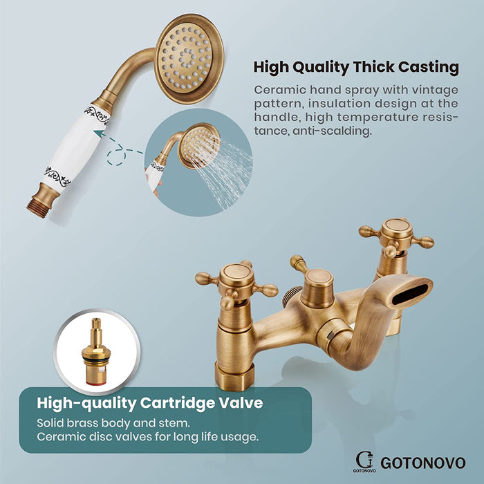 gotonovo Wall Mount Bathtub with Hand Held Shower Spray Faucet Set Bathroom Double Cross Handle 2 Functions 360 Swivel Mixer Tub Spout