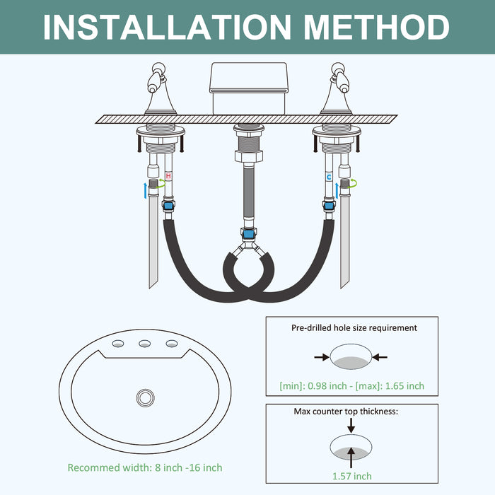 gotonovo Bathroom Widespread Sink Faucet Waterfall Spout 8 16 Inch Dual Handles Three Holes Deck Mount Pop Up Drain with Overflow Bathtub Basin Mixer Tap Commercial