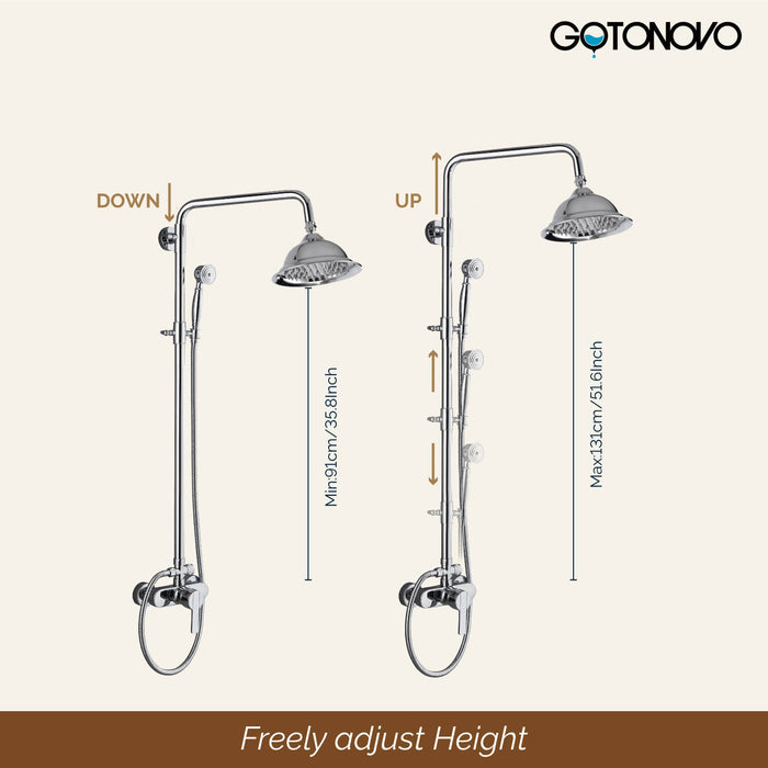 gotonovo Exposed Pipe Shower System Brass 8 Inch Overhead Rainfall Shower Fixture with Handheld Spray Dual Functions Solid Diverter Wall Mounte Bathroom Shower Faucet Combo Unit Set