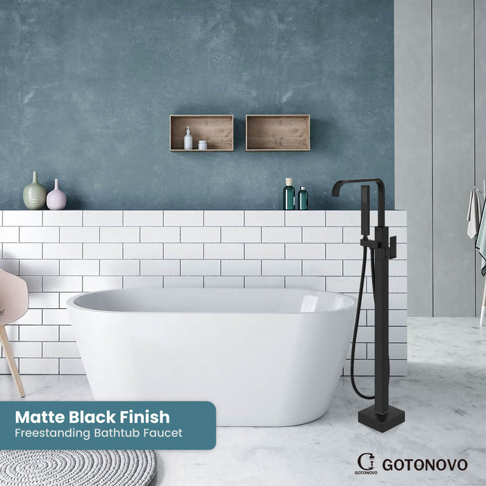 gotonovo Floor Mount Freestanding Tub Filler Single Handle Brass 360-degree swivel spout Tub Faucets with Handheld Shower