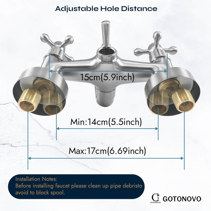 gotonovo Wall Mount Bathroom Bathtub Faucet Set Vintage with Hand Held Shower Spray Double Cross Handle 2 Functions 360 Swivel Mixer Tub Spout