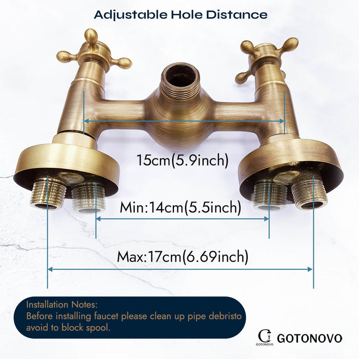 gotonovo Wall Mount Bathroom Bathtub Faucet Set Vintage with Hand Held Shower Spray Double Cross Handle 2 Functions 360 Swivel Mixer Tub Spout