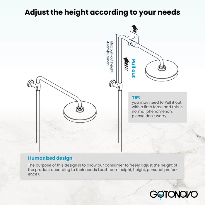 gotonovo Exposed Pipe Shower System 8 Inch Rainfall Showerhead Shower Faucet Fixture Combo Set Brass Single Handle with Hand Sprayer Adjustable Slide Bar Dual Functions
