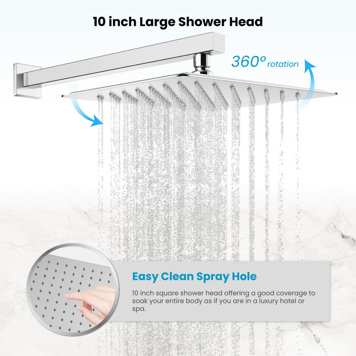 Gotonovo Rain Shower Combo Set with Thick Waterfall Tub Spout,Square Rainfall Shower Head with Handheld Spray Wall Mounted Pressure Balance Rough-in Valve and Trim Included