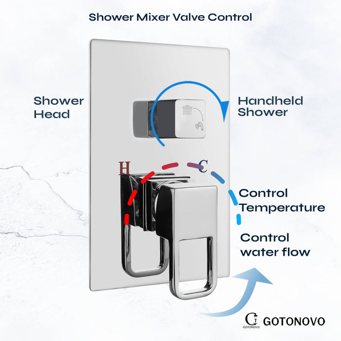 gotonovo Rain Shower System Ceiling Mount 12 Inch Shower Head with Handheld Spray Luxury High Pressure Shower Combo Set Rough-in Valve and Shower Trim Included Dual Function