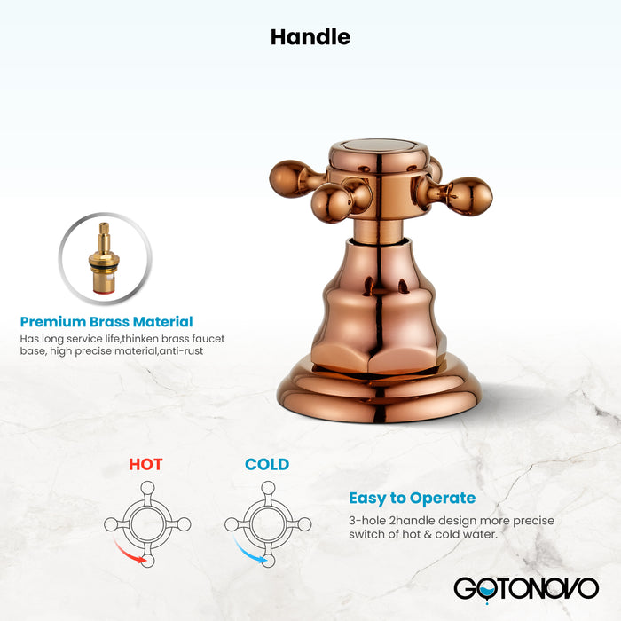 Gotonovo Victorian Widespread Three Holes Deck Mounted Bathroom Sink Faucet with Pop Up Drain with Overflow