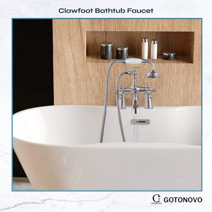 gotonovo Deck Mount Tub Bathtub Faucet Clawfoot with Handheld Shower 6 Inch Telephone Shaped Sprayer Showerheld Double Cross Handle