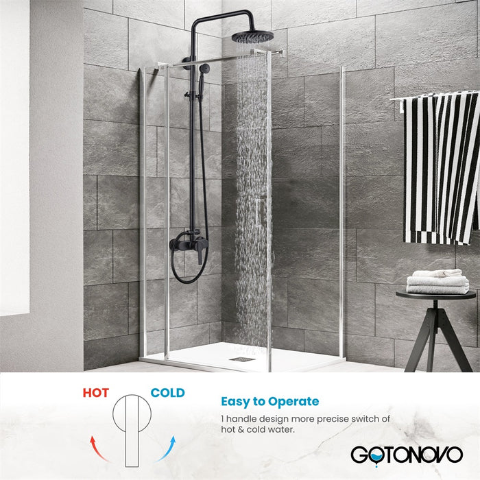 Gotonovo Oil Rubbed Bronze Exposed Pipe Shower System 8 Inch Rainfall Shower Head Brass Fixture Combo Set Single Handle with Handheld Sprayer Bathroom Shower Faucet Adjustable Showerhead Bar Dual Functions