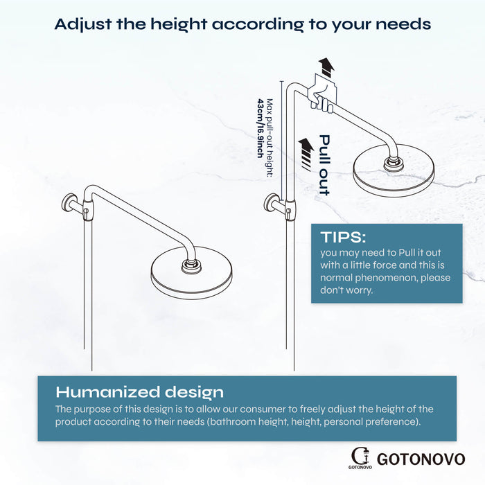 gotonovo Exposed Shower Fixture Set 8inch Rain Shower Head Double Knobs Cross Handle Dual Function Shower Faucet Combo Set