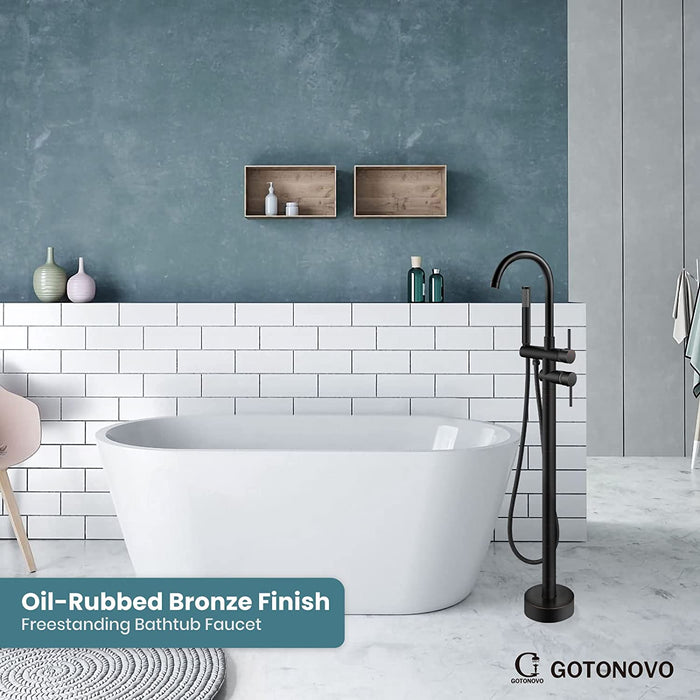 gotonovo Freestanding Bathtub Filler Oil Rubbed Bronze Floor Mounted Tub Faucet with Hand Held Shower High Flow Brass Mixer Taps Swivel Spout