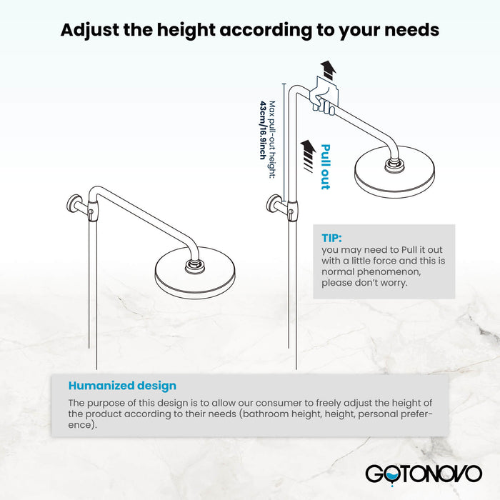 Gotonovo Exposed Shower System Wall Mounted Triple Function 8 Inch Rainfall Shower Head with Handheld and Tub Spout Double Cross Handles