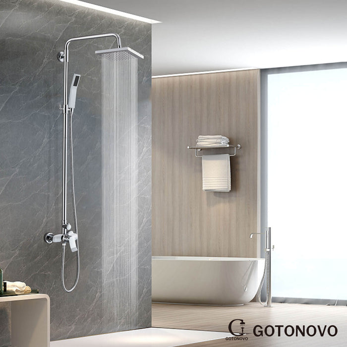 Gotonovo Exposed Shower System 8 Inch Square Swivel Rainfall Shower Head with Handheld Adjustable Complete Set Wall Mount