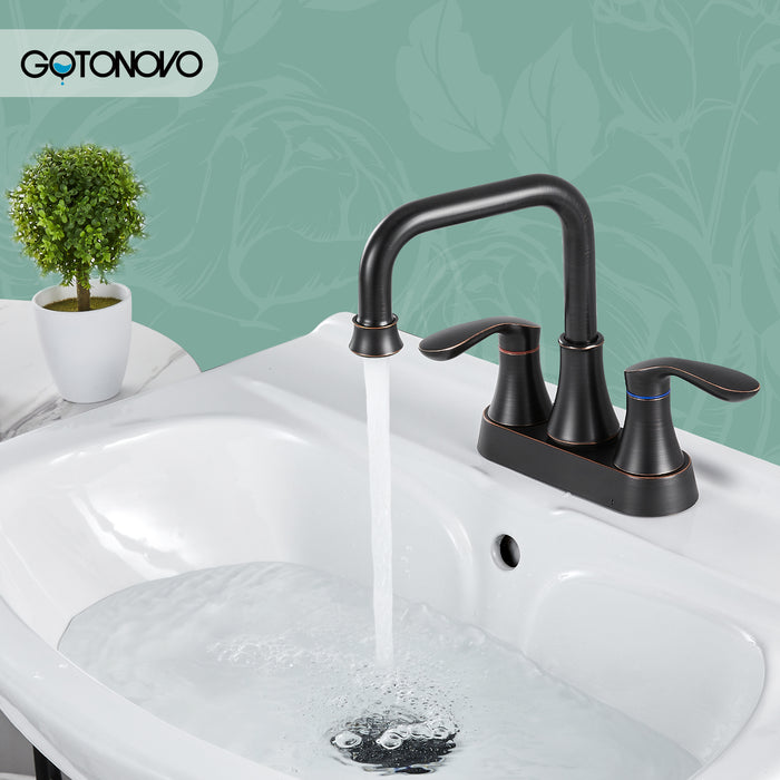 gotonovo draaibare uitloop 2 handgreep toilet badkamer wastafel kraan 4-inch centerset dek gemonteerde mengkraan met metalen pop-up afvoer overloop en kraantoevoerleidingen