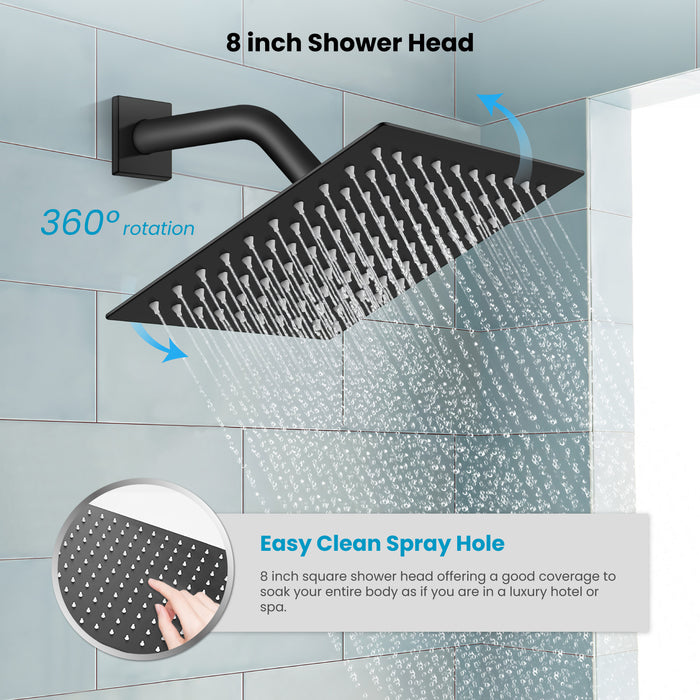 Gotonovo 12'' Round Rainfall Shower Faucet Set With 6 Body Jets Wall Mounted Matte Black Rain Shower Head With Handheld Shower Luxury Shower Combo Set Rough-in Included Cylindrical Handheld Spray
