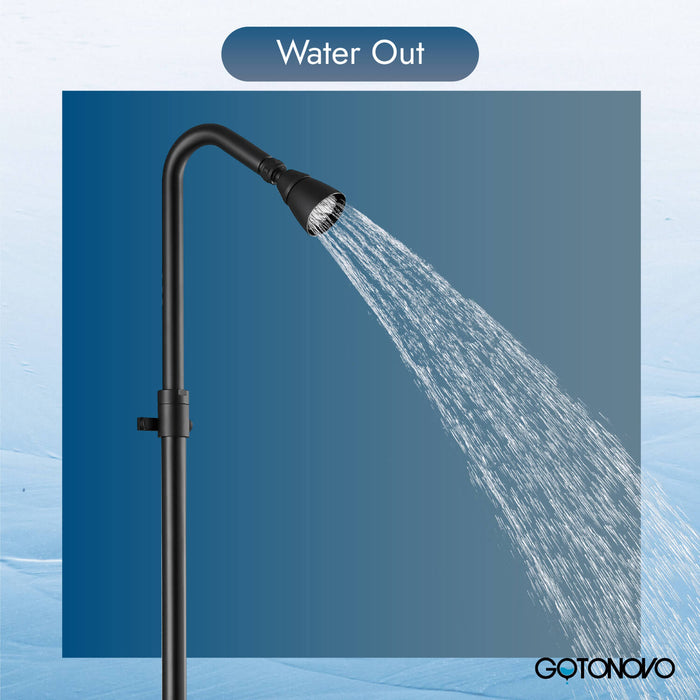 gotonovo Matte Black Outdoor Shower Fixtures Wall Mount Telescopic Pipe Double Cross Handle Brass Mixer Valve Adjustable Shower Head Exposed Shower Kit Water Inlet Down