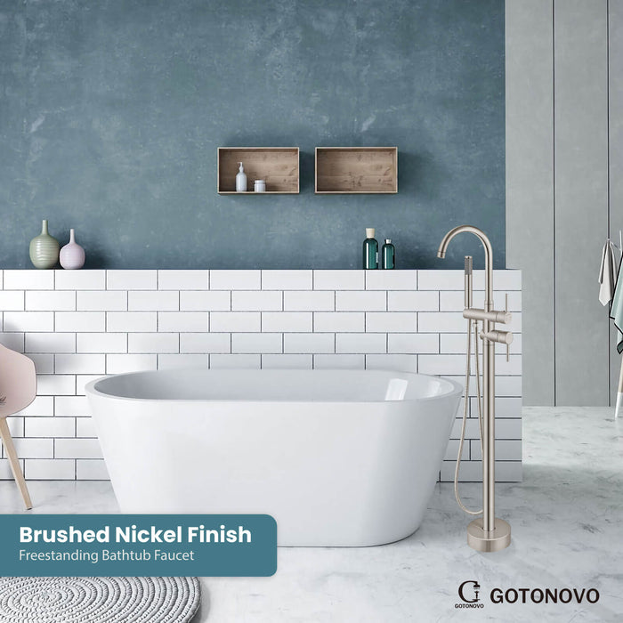 gotonovo Floor Mounted Freestanding Bathtub Filler with High Flow Brass Handheld Spray