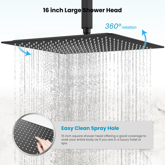 Gotonovo Rain Shower Combo Set Square Shower head SUS304 Stainless Steel Shower Trim Kit 2 in 1 Cylindrical Handheld shower with Rough-in Valve