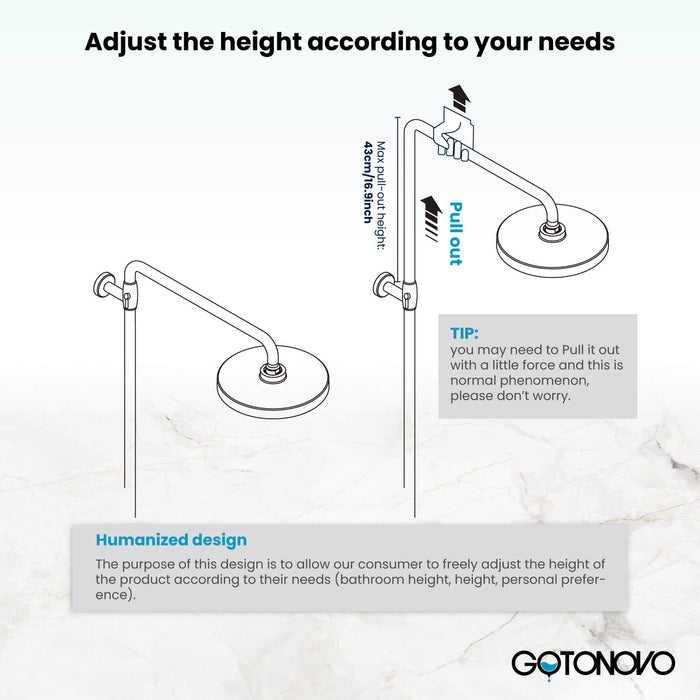 Gotonovo Exposed Shower System Thermostatic 8’’ Round Shower Head with Height Adjustable Slide Bar ABS Handheld Sprayer Wall Mount Shower Fixture