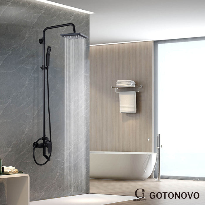 Gotonovo Exposed Shower System 8 Inch Square Swivel Rainfall Shower Head with Handheld Adjustable Complete Set Wall Mount