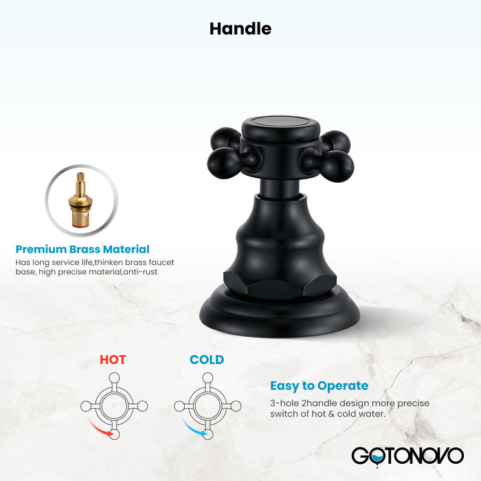 Gotonovo Victorian Widespread Three Holes Deck Mounted Bathroom Sink Faucet with Pop Up Drain with Overflow