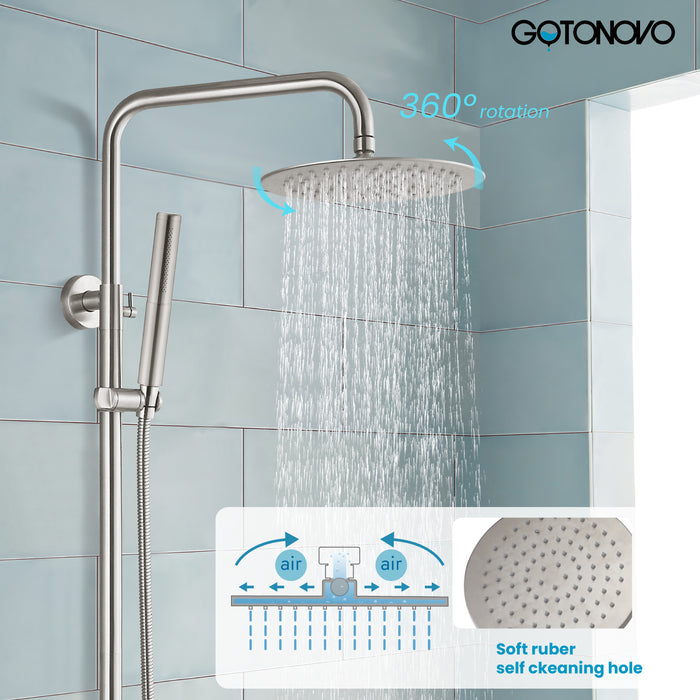 Gotonovo Exposed Shower System 304 Stainless Steel Shower Head with 2 in 1 Cylinder Handheld Spray 2 Function Wall Mount Single Handle