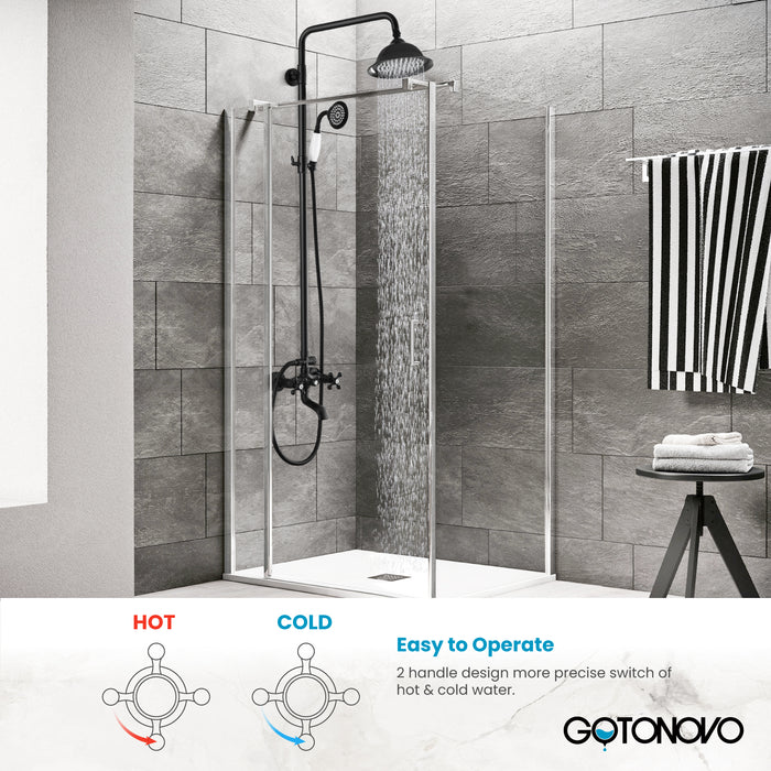 Gotonovo Exposed Shower System 8 Inch Rainfall Shower Head with Tub Spout and Handheld Spray Dual Cross Handle Bathroom Shower Faucet Wall Mount