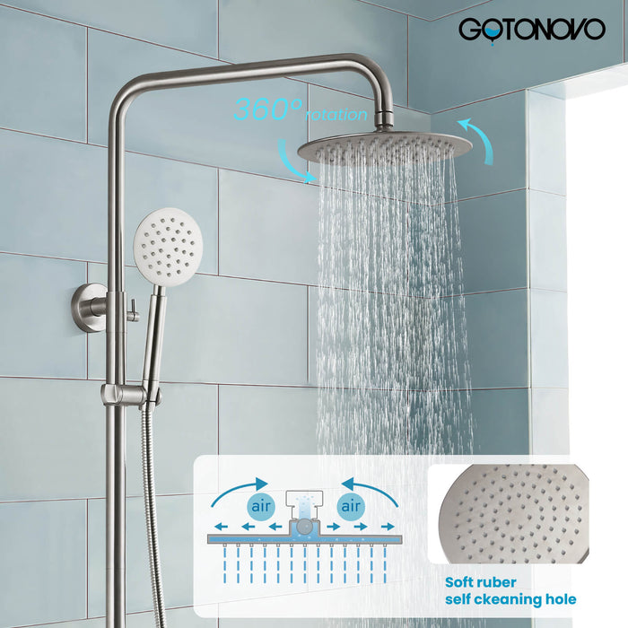 gotonovo Shower Fixture Wall Mount SUS 304 Stainless Steel Triple Function with Hand Sprayer and Tub Spout 8 Inch Rainfall Shower Head Shower faucet Set Bathroom Complete Set