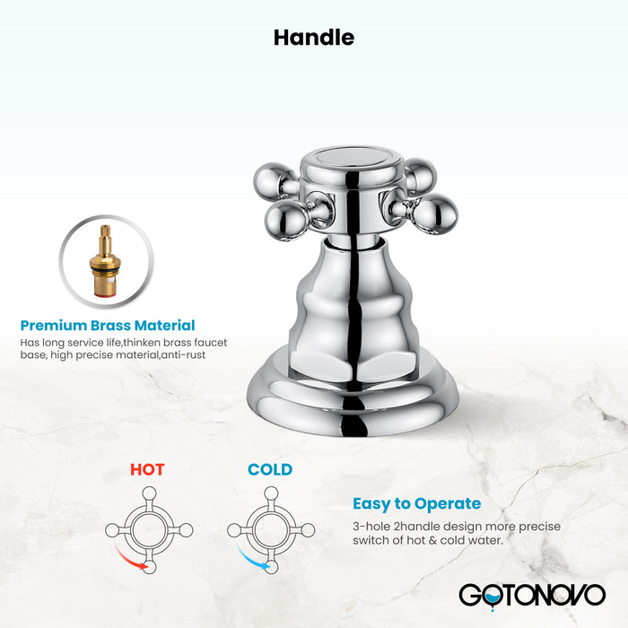 Gotonovo Victorian Widespread Three Holes Deck Mounted Bathroom Sink Faucet with Pop Up Drain with Overflow