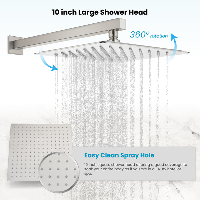 Gotonovo Rain Shower Combo Set Wall Mount  10 Inch Square Shower Head Rough-In Valve and Shower Arm Included