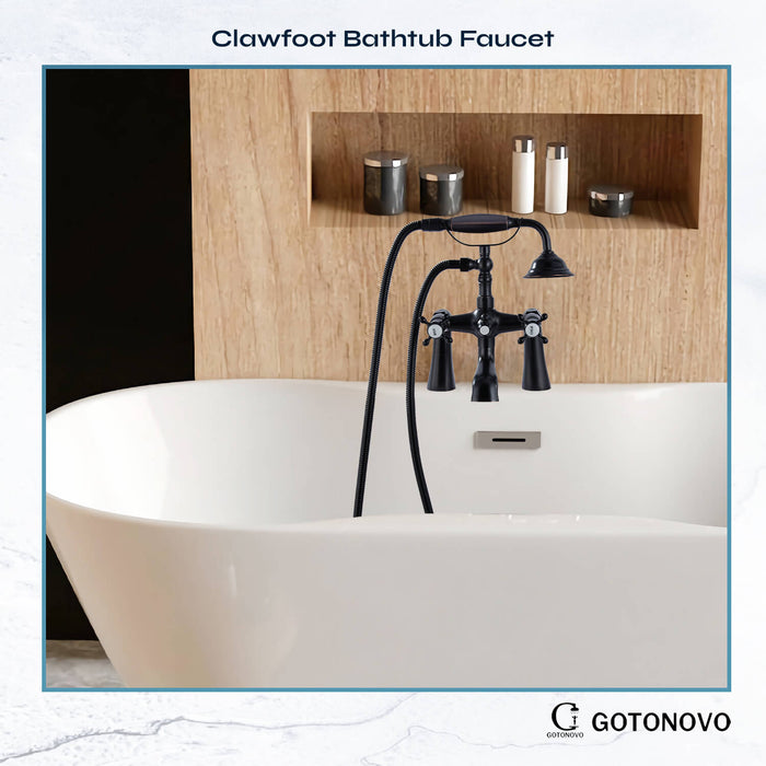 Tub Bathtub Clawfoot Faucet Deck Mount with Handheld Shower Telephone Shaped Sprayer Showerheld Double Cross Handle