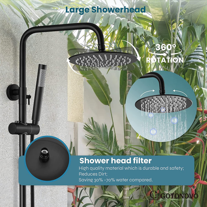 gotonovo Outdoor Shower Fixtures System Combo Set Rainfall Lever Handle High Pressure Hand Spray Wall Mount 2 Dual Function SUS304