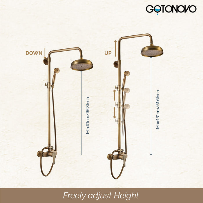 gotonovo Shower Fixture Exposed Pipe Shower System Brass 8 Inch Dual Functions Rainfall Overhead with Handheld Spray Solid Copper Diverter Bathroom Shower Faucet Combo Unit Set