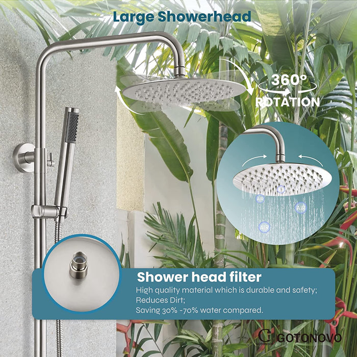 gotonovo Outdoor Shower Fixtures System Combo Set Rainfall Lever Handle High Pressure Hand Spray Wall Mount 2 Dual Function SUS304