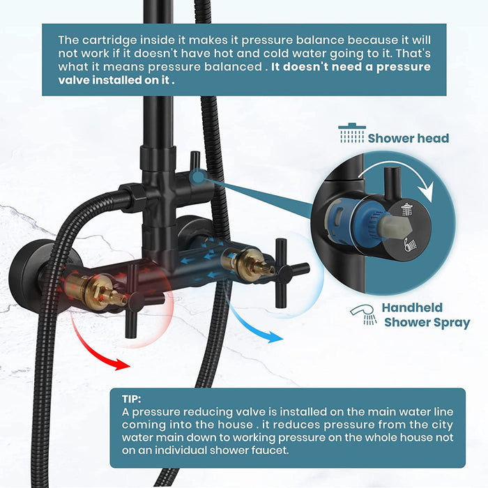 gotonovo Outdoor Shower Faucet SUS304 Shower Fixture System Combo Set Double Cross Handle Rainfall Shower Head High Pressure Hand Spray Wall Mount 2 Function 8 inch