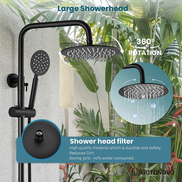 gotonovo Outdoor Shower Fixture System Combo Set Rainfall Lever Handle High Pressure Round Hand Spray Wall Mount Dual Function SUS304