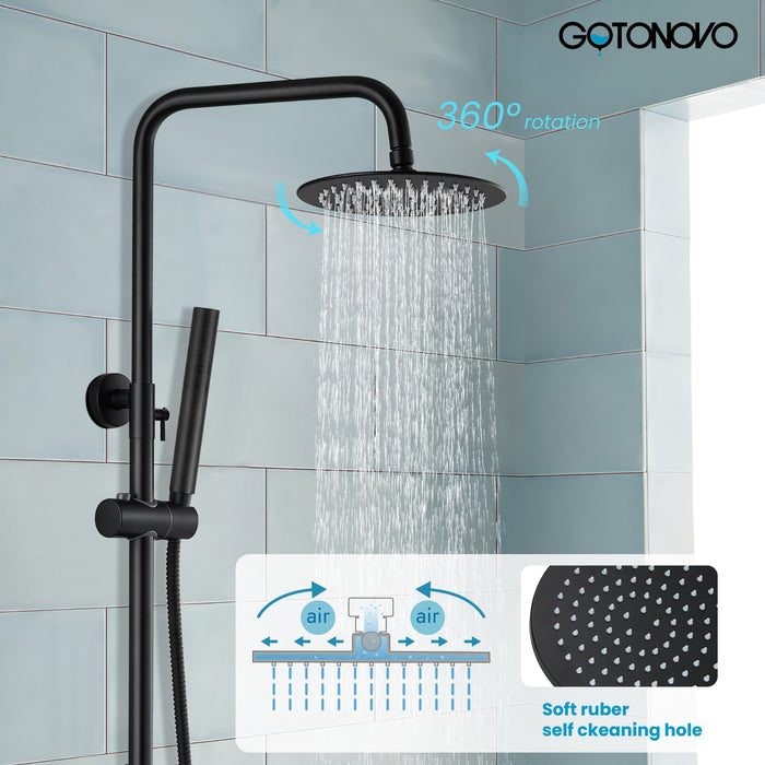 Gotonovo Exposed Shower System 304 Stainless Steel Shower Head with 2 in 1 Cylinder Handheld Spray 2 Function Wall Mount Single Handle