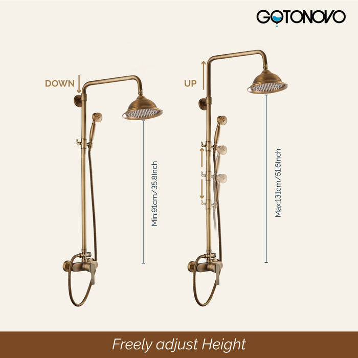 gotonovo Exposed Pipe Shower System Brass 8 Inch Overhead Rainfall Shower Fixture with Handheld Spray Dual Functions Solid Diverter Wall Mounte Bathroom Shower Faucet Combo Unit Set