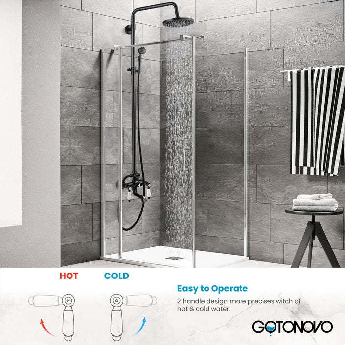 Gotonovo Exposed Shower System 8-inch Shower Head with Handheld Spray Dual Lever Handle Tub Spout Triple Function Bathroom Shower Fixture Wall Mount