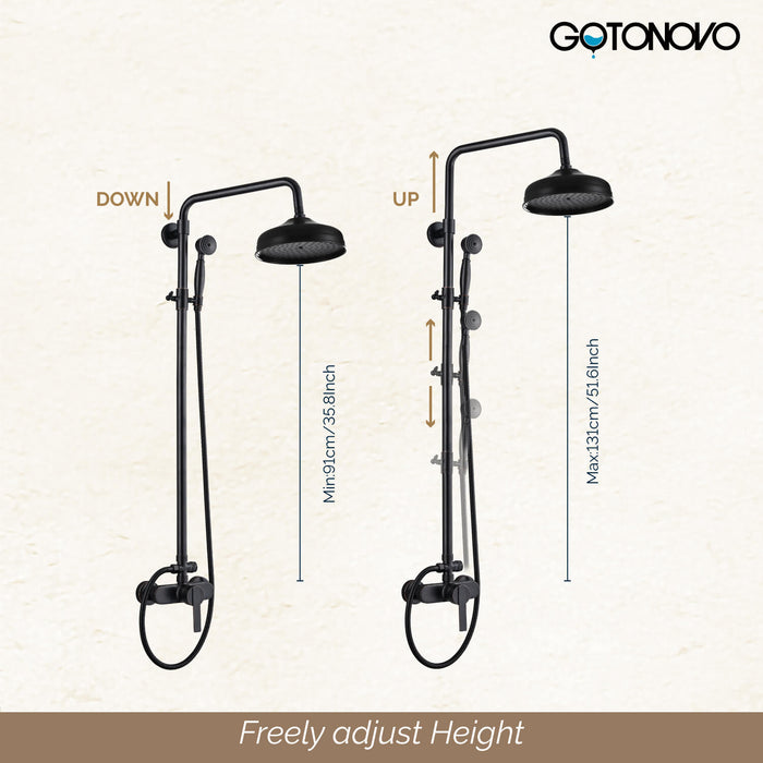 gotonovo Shower Fixture Exposed Pipe Shower System Brass 8 Inch Dual Functions Rainfall Overhead with Handheld Spray Solid Copper Diverter Bathroom Shower Faucet Combo Unit Set