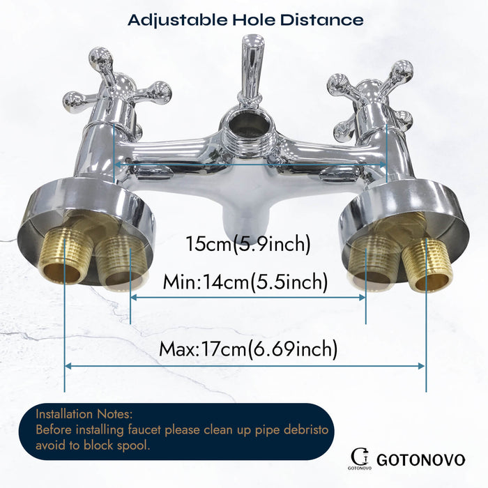 gotonovo Wall Mount Bathroom Bathtub Faucet Set Vintage with Hand Held Shower Spray Double Cross Handle 2 Functions 360 Swivel Mixer Tub Spout