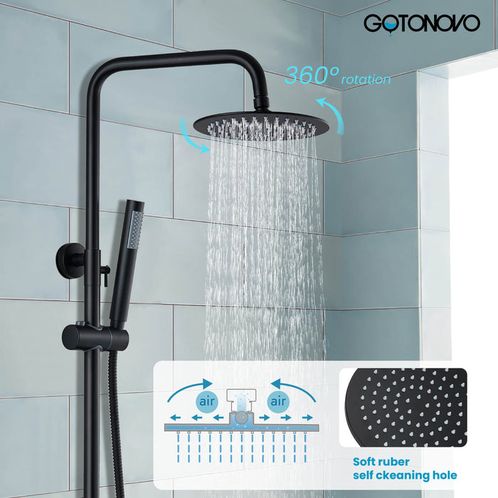 Gotonovo Exposed Shower System 8 Inch Rainfall Shower Head with Cylinder Hand Sprayer and Tub Spout Stainless Steel Bathroom Shower Faucet Fixture Wall Mount Triple Function