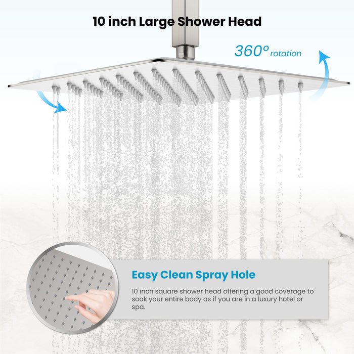 Gotonovo Rain Shower Combo Set Square Shower head SUS304 Stainless Steel Shower Trim Kit 2 in 1 Cylindrical Handheld shower with Rough-in Valve