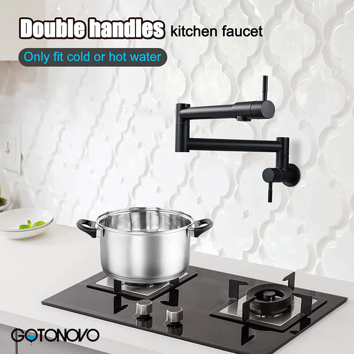 gotonovo Pot Filler Faucet Folding Stretchable Wall Mount Kitchen Restaurant Sink Faucet SUS304 Stainless Steel with Double Joint Swing Arm Single Hole Two Handles Commercial NPT