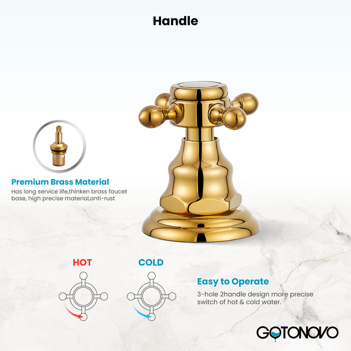 Gotonovo Victorian Widespread Three Holes Deck Mounted Bathroom Sink Faucet with Pop Up Drain with Overflow