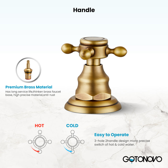 Gotonovo Victorian Widespread Three Holes Deck Mounted Bathroom Sink Faucet with Pop Up Drain with Overflow