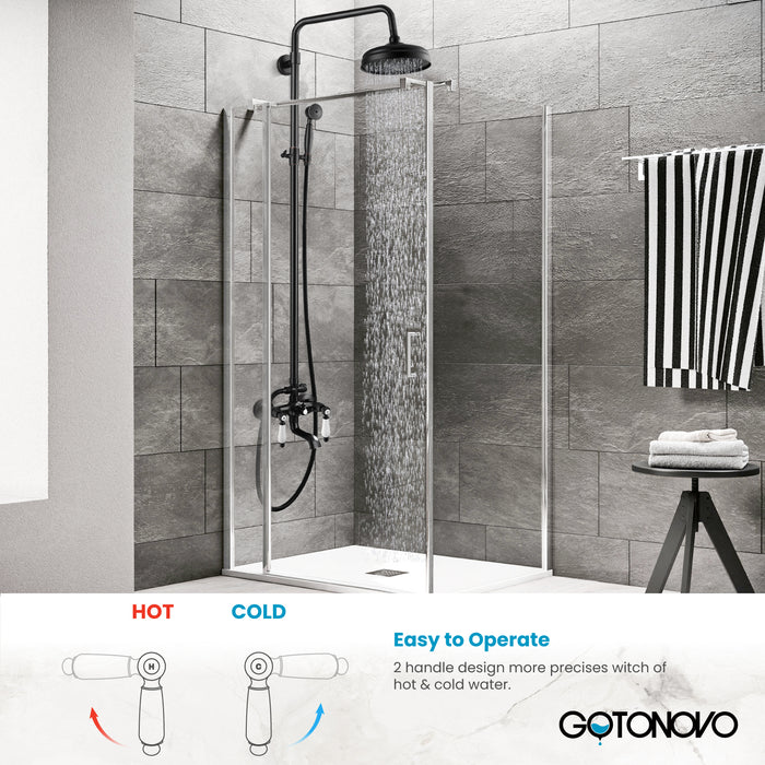 Gotonovo Exposed Shower System 8-inch Shower Head Fixture with Handheld Spray Double Lever Handle Tub Spout Triple Function Bathroom Wall Mount