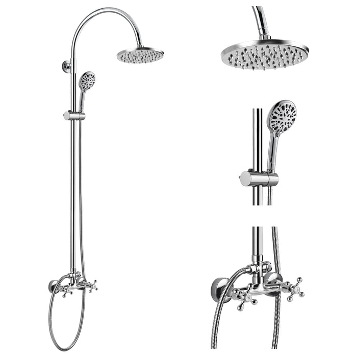 gotonovo zichtbare douchekraan 8 inch ronde bovenkop wandmontage dubbele kruisgreep met ABS 8 standen handsproeier doucheset met dubbele functie