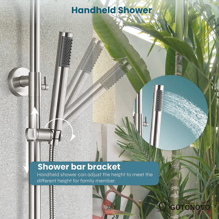 Gotonovo Outdoor Douchearmaturen Systeem Combo Set Regenval Hendel Hogedruk Handdouche Wandmontage 2 Dubbele Functie SUS304