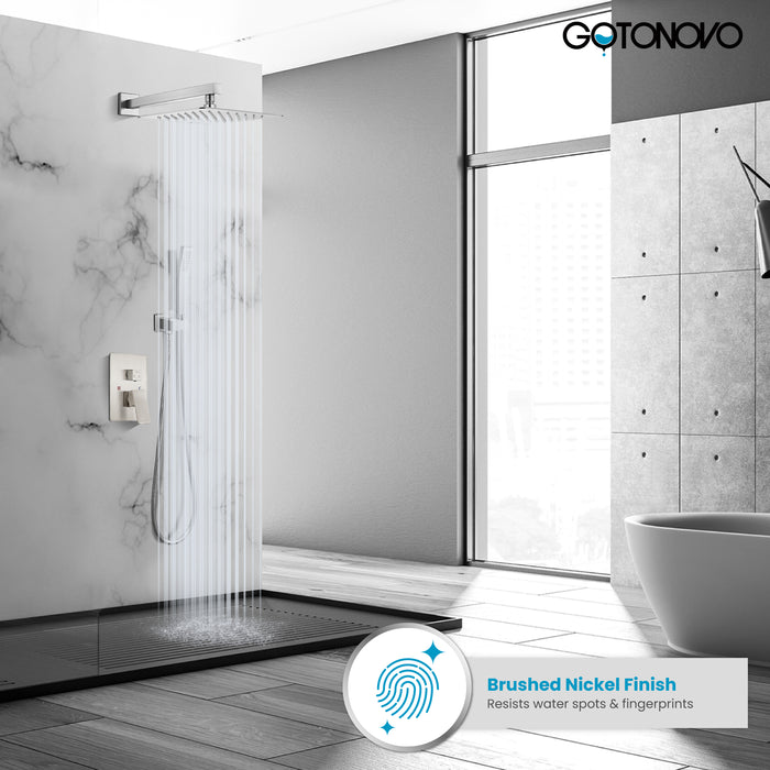 gotonovo Rain Shower Combo Set Wall Mounted  2-Function Rainfall Shower Head With Handheld Spray Rough-in Valve Body and Trim Included