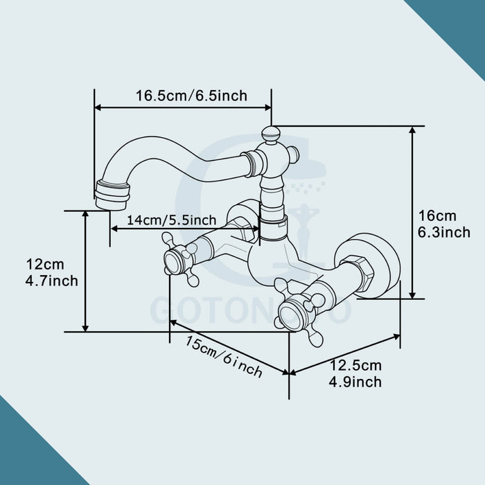 gotonovo Wall Mount Sink Faucet Dual Knobs cross Handle Vintage Kitchen Bathroom Farmhouse Mixer Tap
